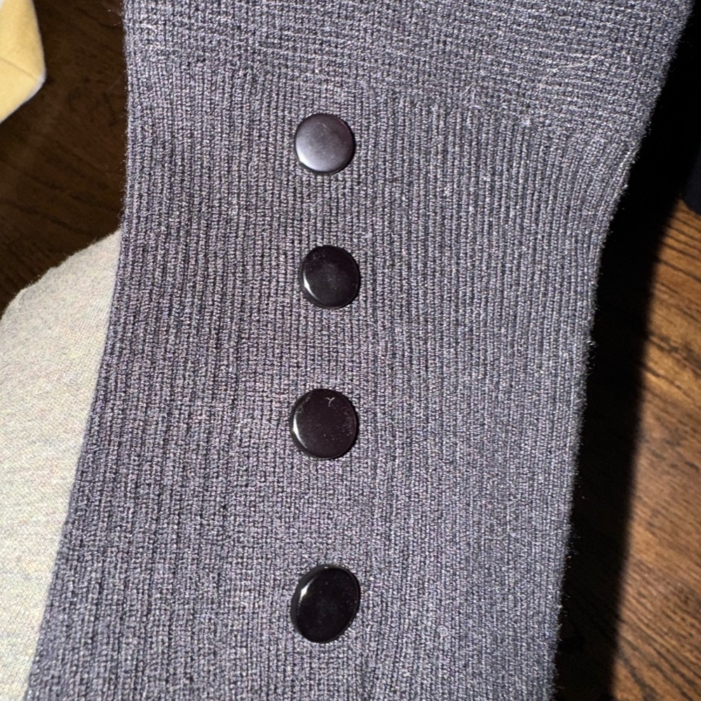 Shawl like cardigan - Black Ribbed Sleeve with Buttons